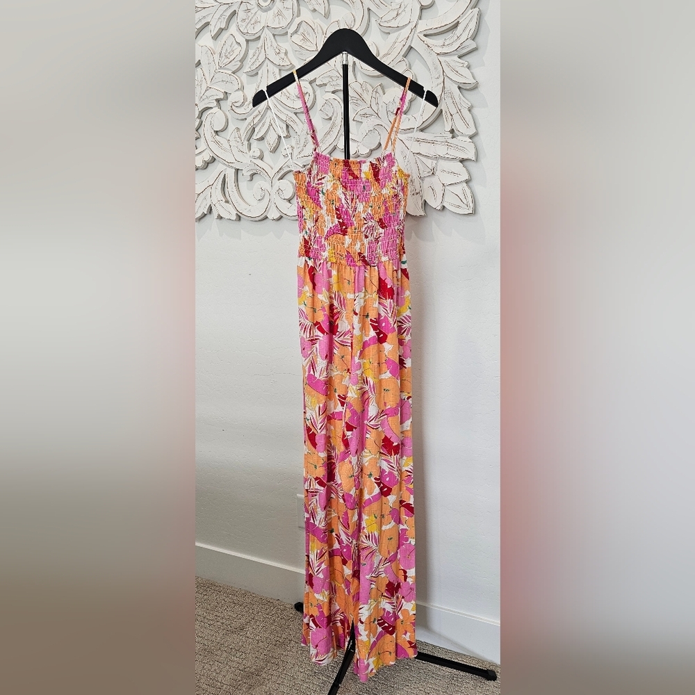 NWT Copper Key Vibrant Pink/Orange Linen Jumpsuit Size Small